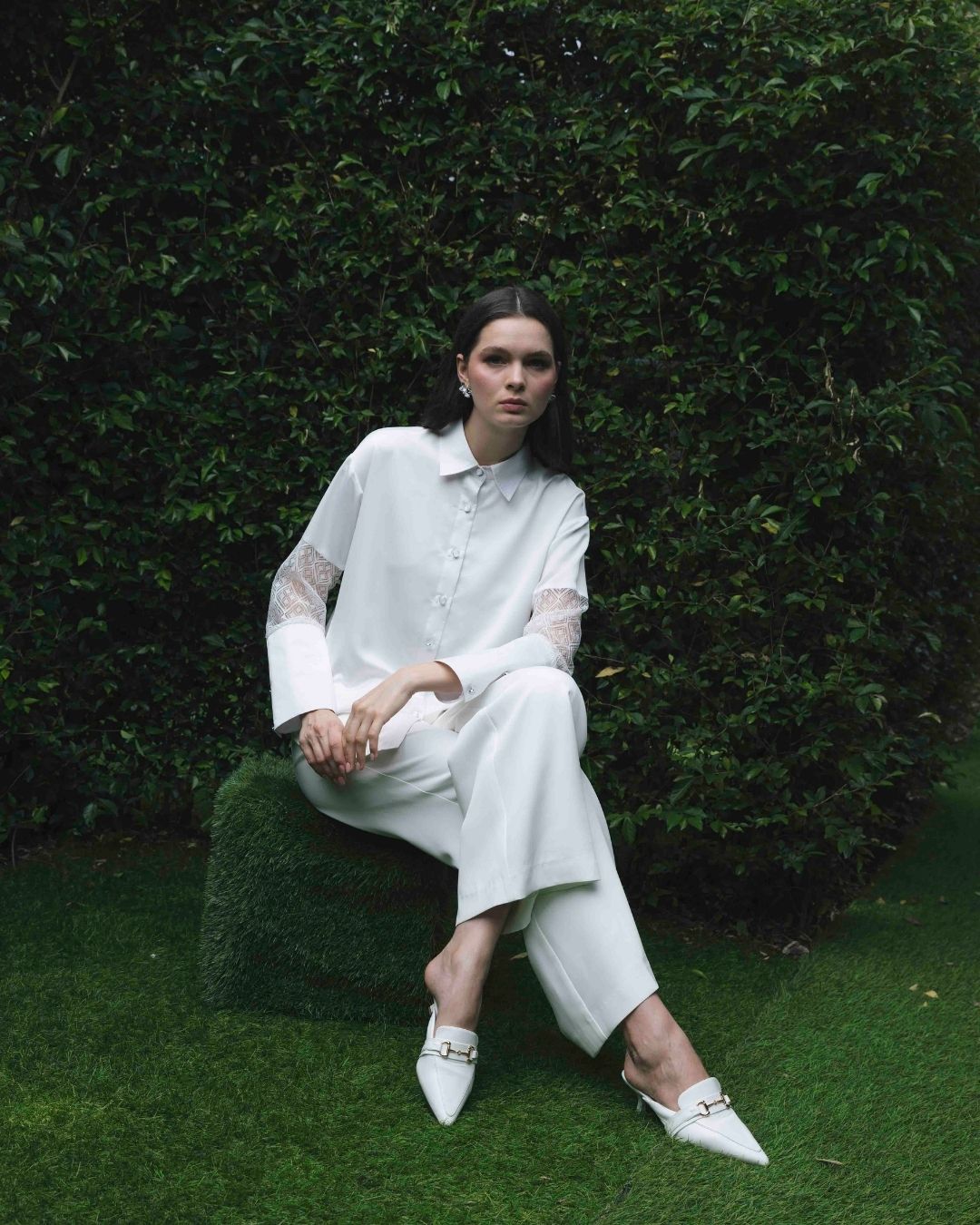 INVIO Treva Sheer Lace Shirt | Atasan Kemeja Wanita Luminescence