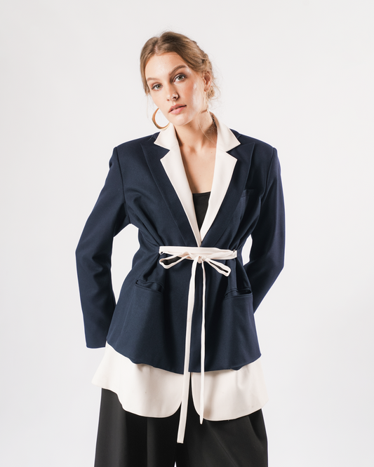 INVIO Yevanka Double Layer Belted Oversized Blazer | Blazer Wanita - Marielle