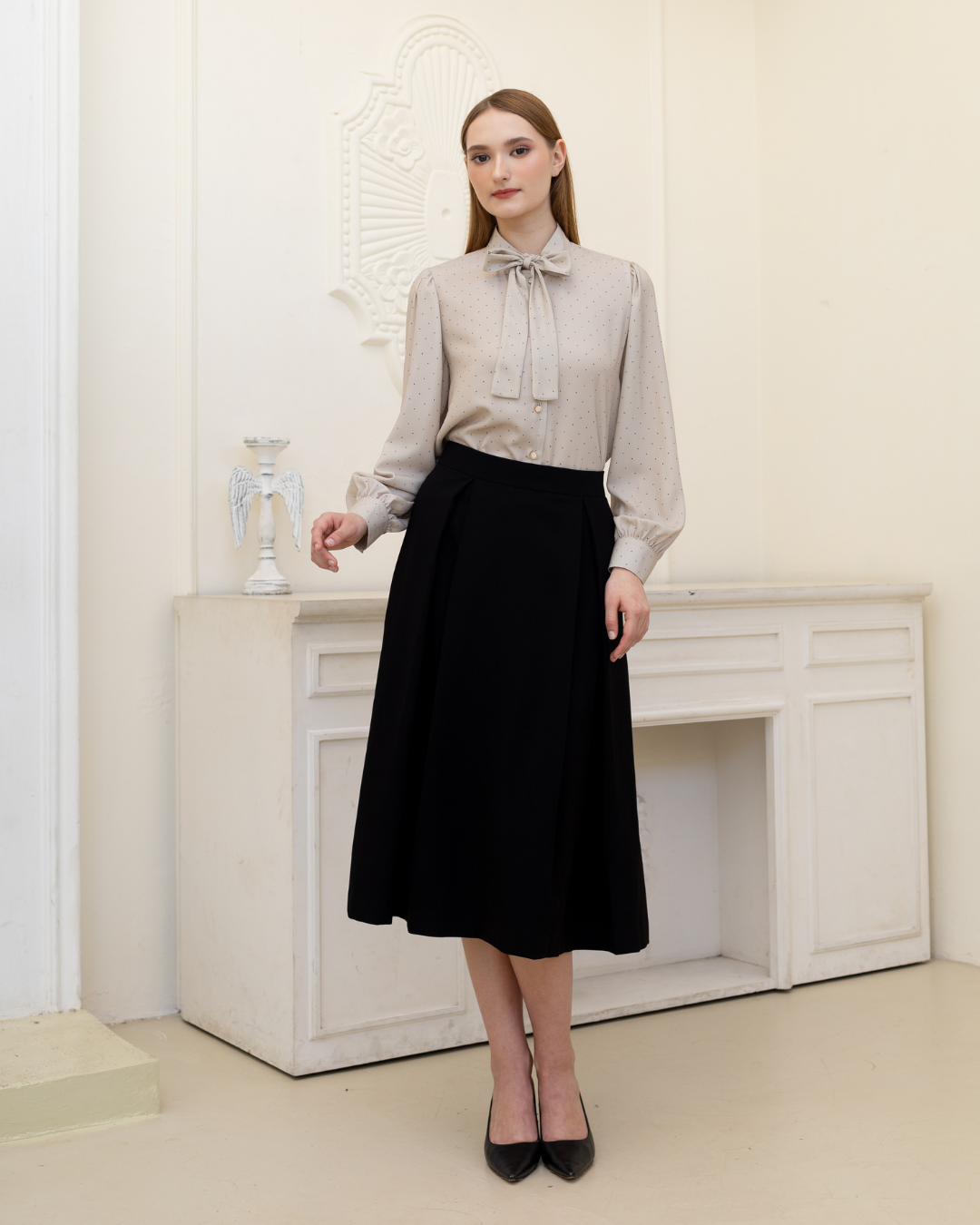 INVIO Solanna Polkadot Neck Tie Shirt | Atasan Kemeja Wanita