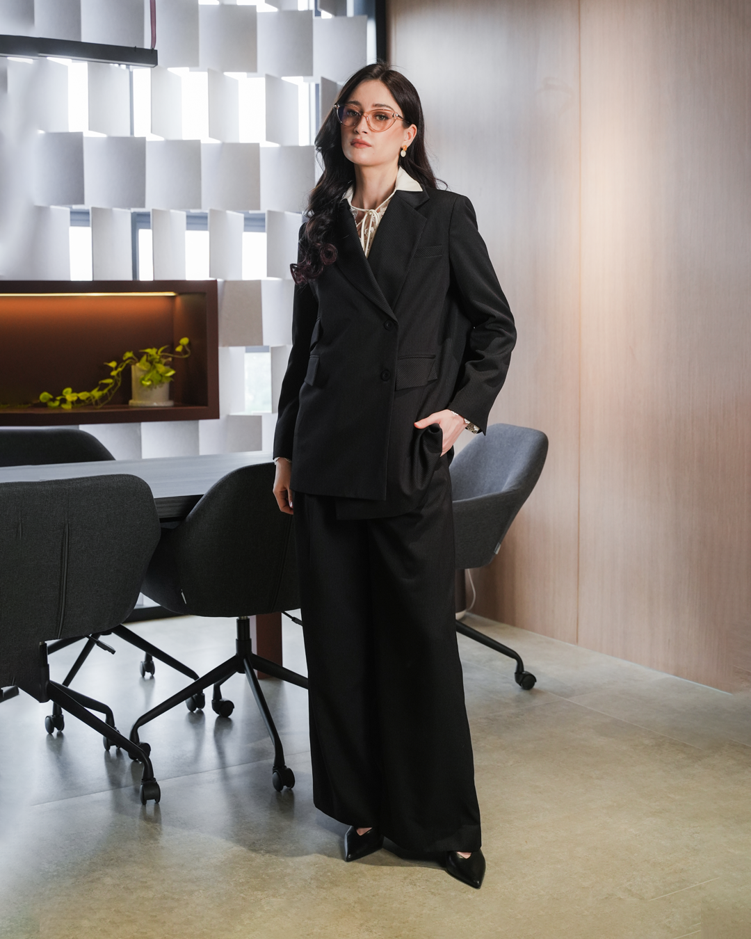 INVIO Andy Pockets Oversized Stripe Blazer | Jas Wanita - Runway