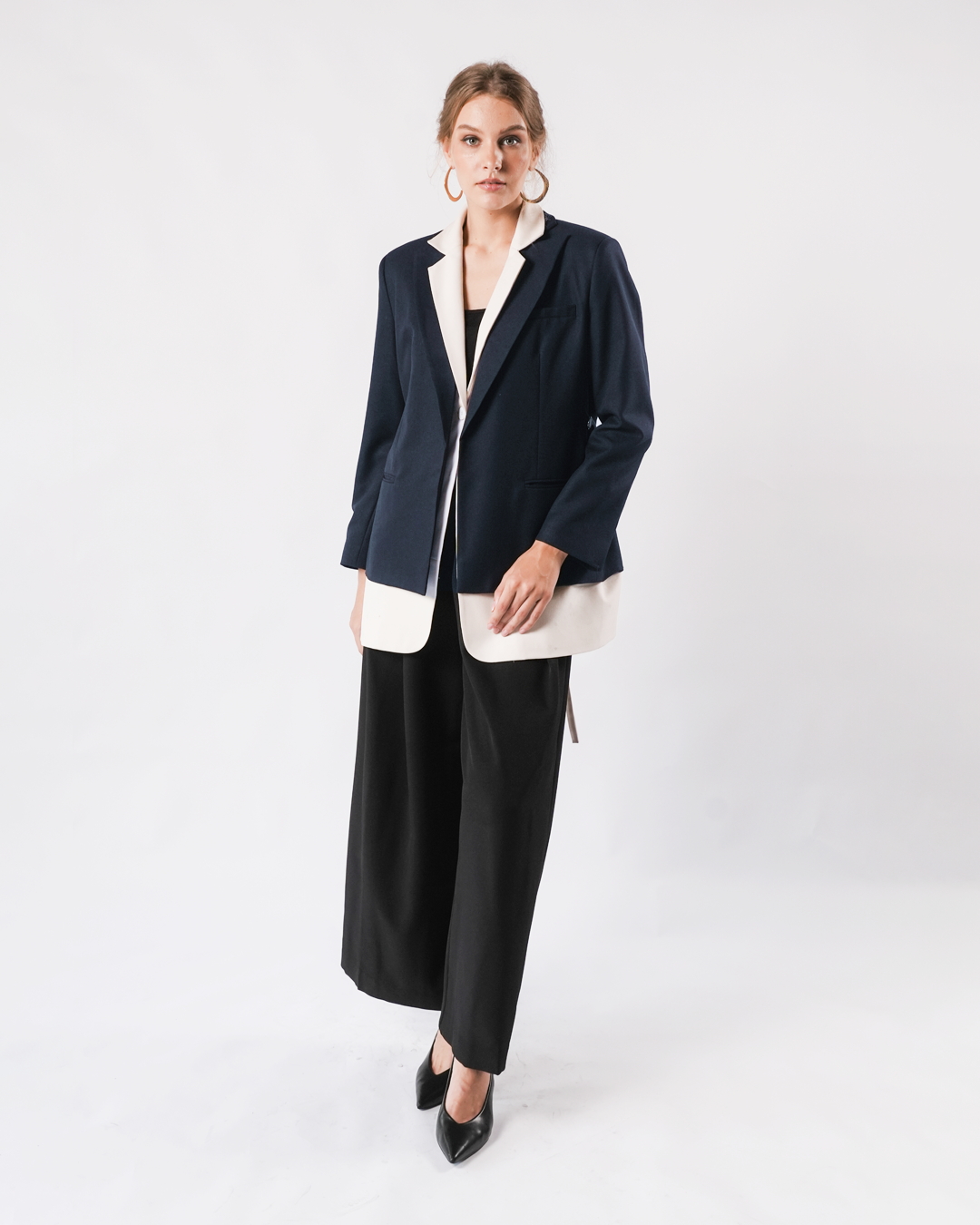 INVIO Yevanka Double Layer Belted Oversized Blazer | Blazer Wanita - Marielle