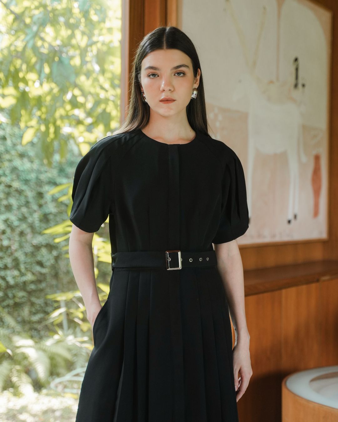 INVIO Belluvia Belted Pleated Dress | Dress Wanita - Amber Collection