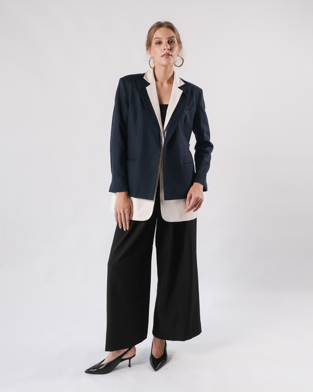 INVIO Yevanka Double Layer Belted Oversized Blazer | Blazer Wanita - Marielle