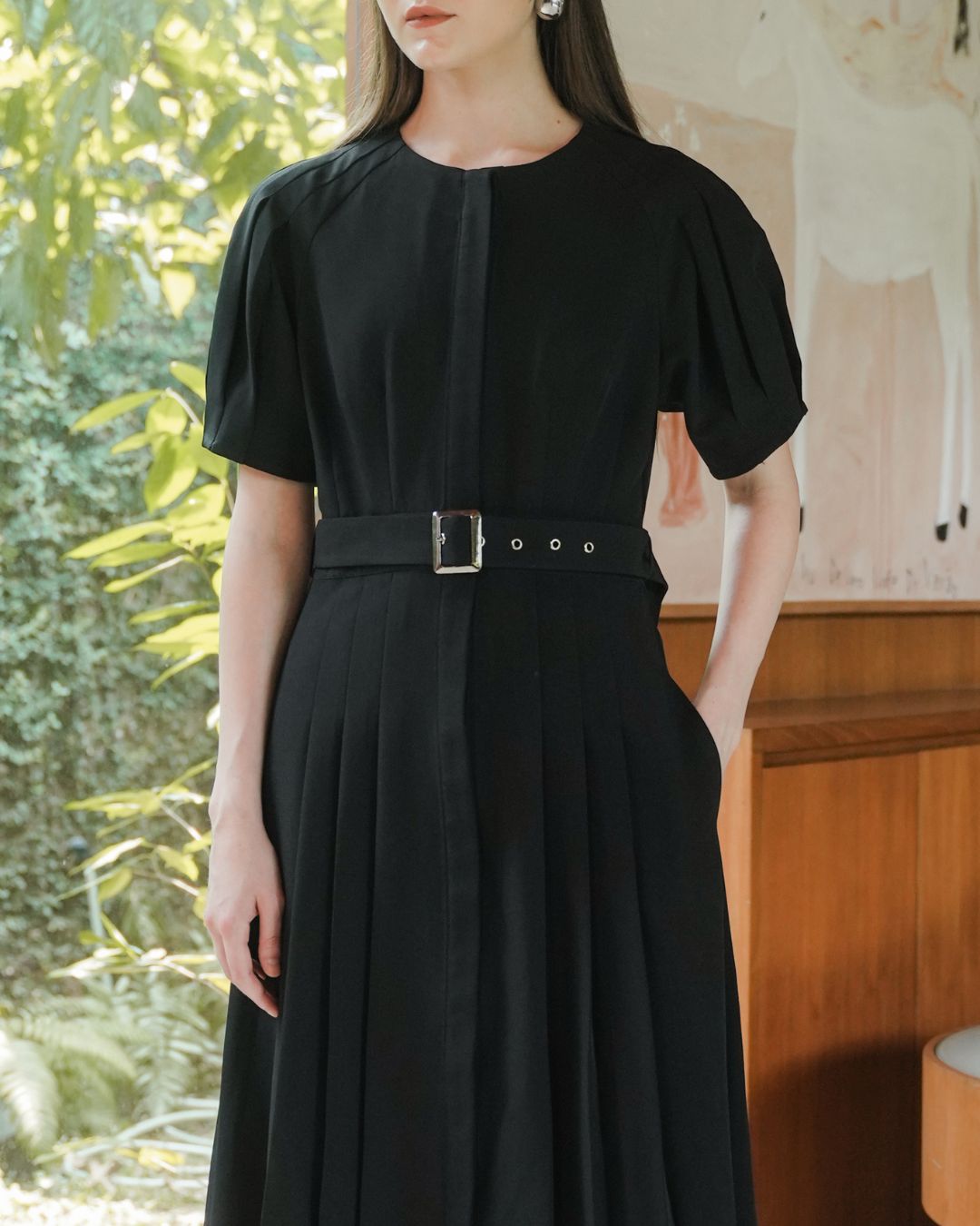 INVIO Belluvia Belted Pleated Dress | Dress Wanita - Amber Collection