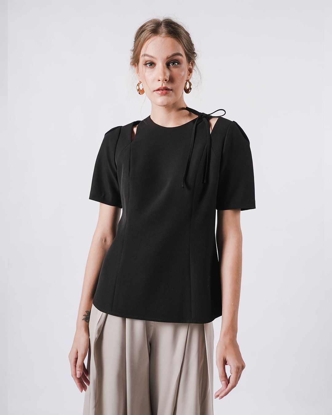 INVIO Yolette Ribbon Tie Cut-Out Blouse | Atasan Wanita - Marielle