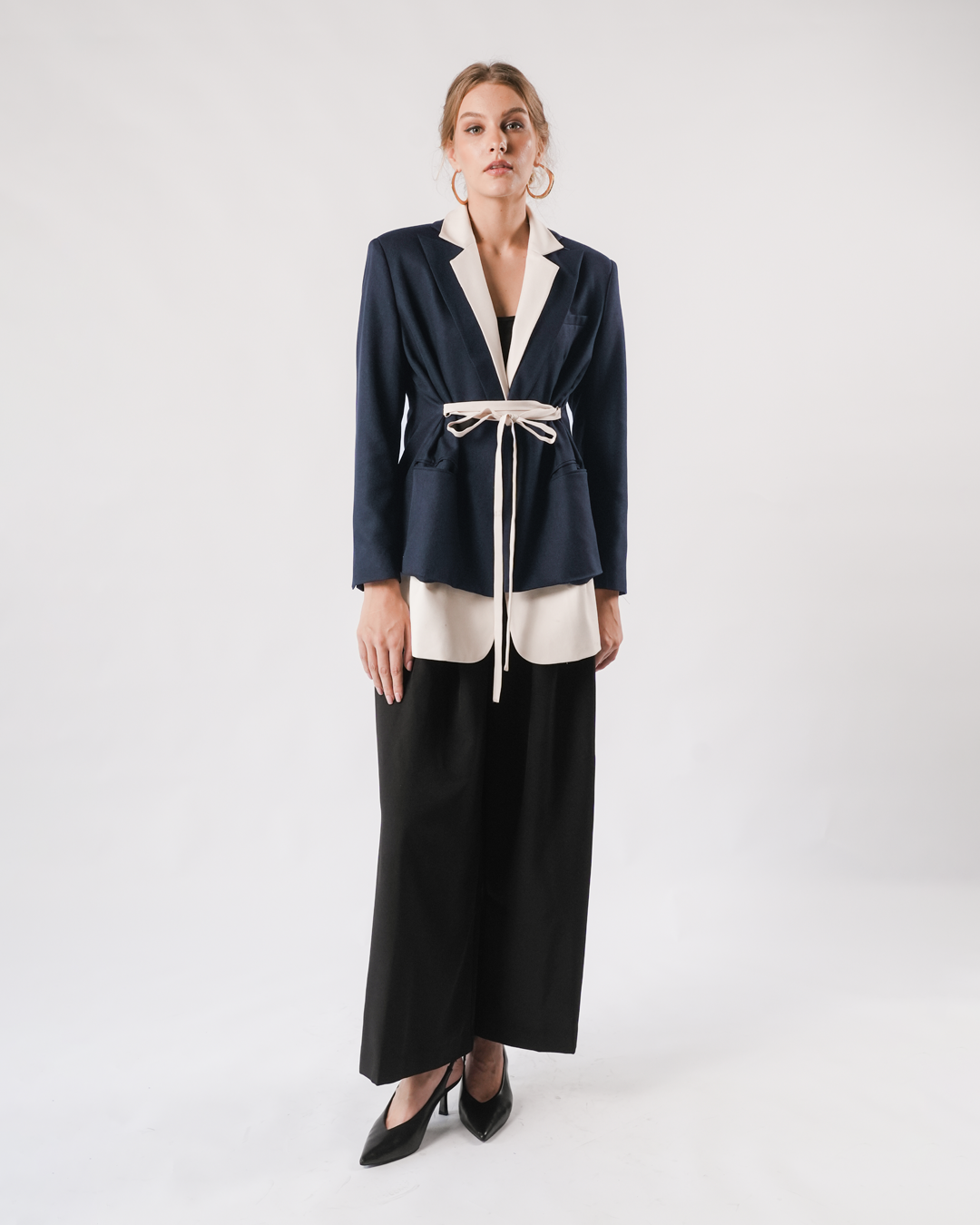 INVIO Yevanka Double Layer Belted Oversized Blazer | Blazer Wanita - Marielle