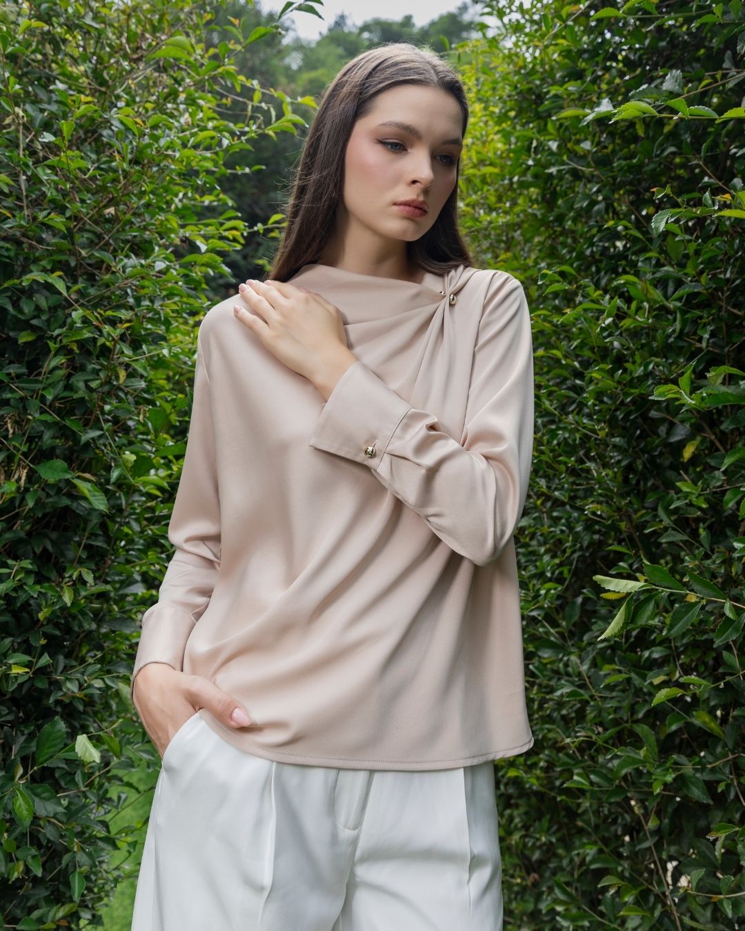 INVIO Terry Shoulder Drape Blouse | Atasan Wanita Luminescence