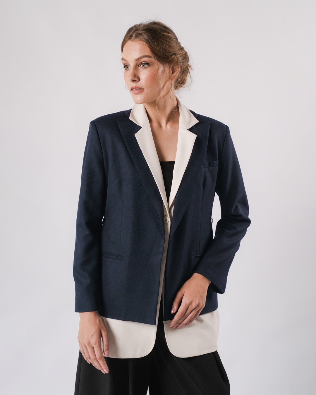 INVIO Yevanka Double Layer Belted Oversized Blazer | Blazer Wanita - Marielle