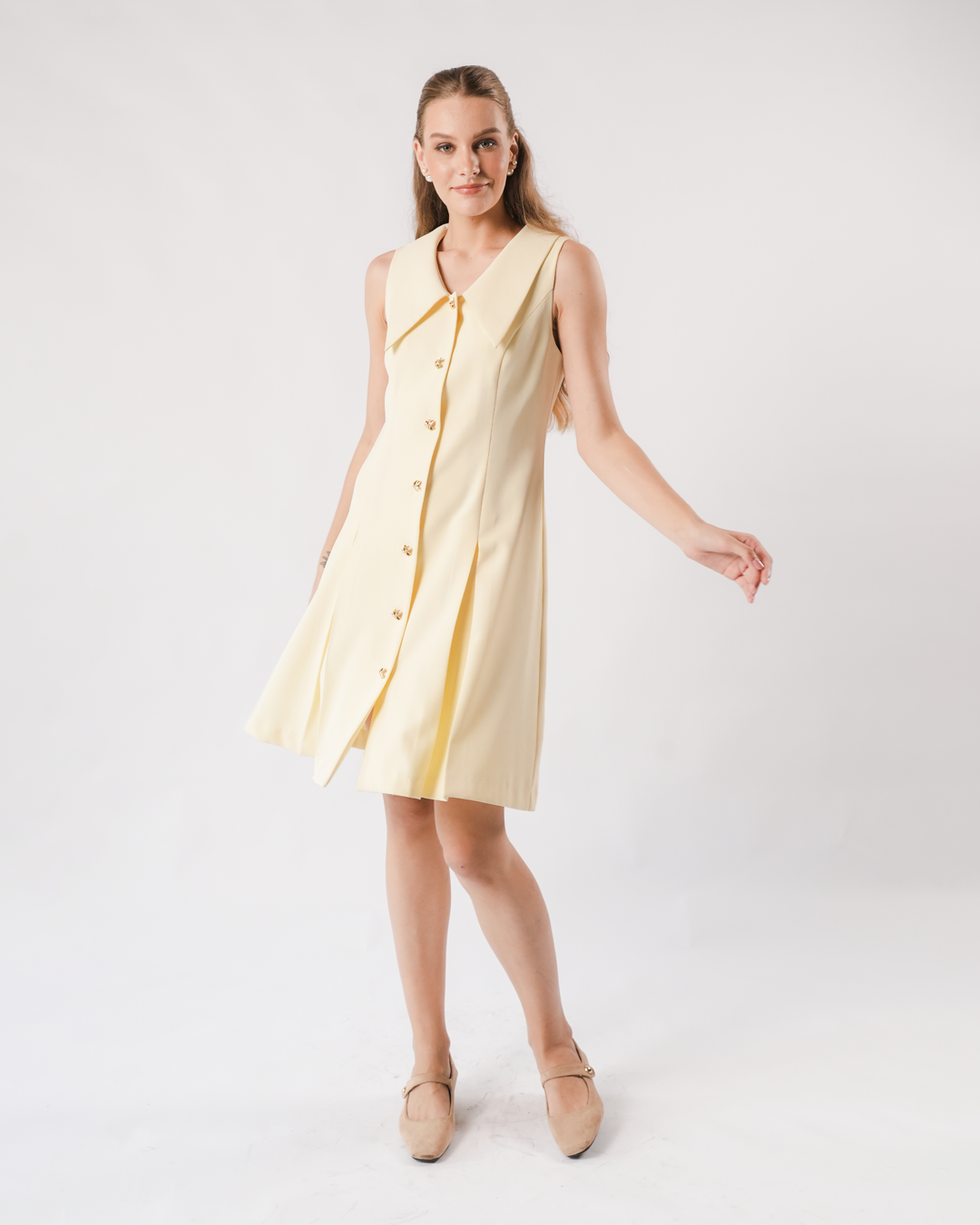 INVIO Yovella Statement Collar Flare Dress | Gaun Wanita - Marielle