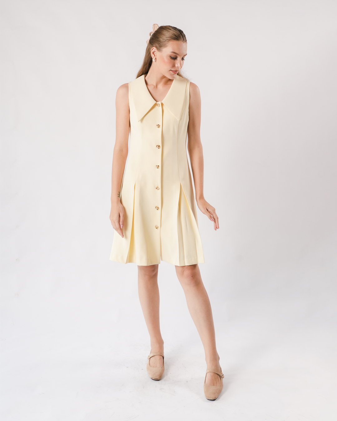 INVIO Yovella Statement Collar Flare Dress | Gaun Wanita - Marielle