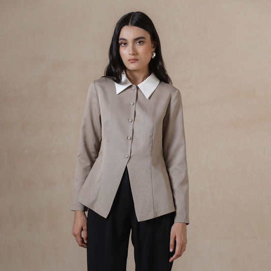 INVIO Deanna Contrast Collar Striped Shirt | Kemeja Wanita - Marea Collection