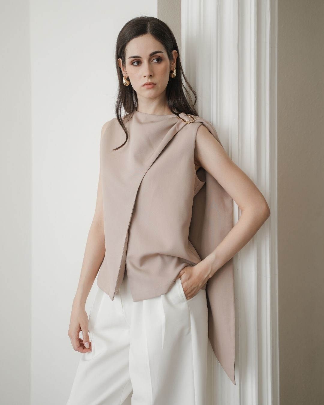 Carmella Shoulder Buckle Cape Top