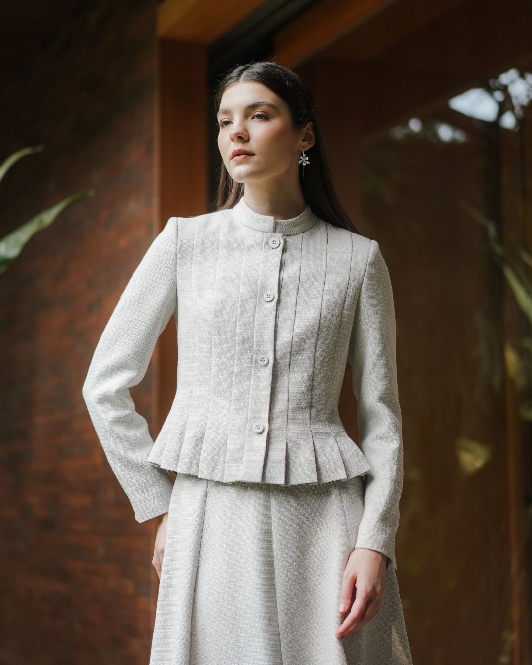 INVIO Bennett Pleated Tweed Jacket | Jaket Wanita - Amber Collection
