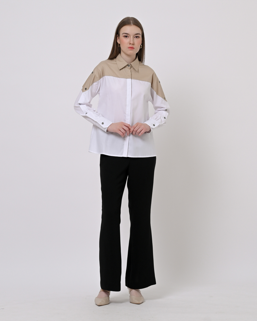 Charlene Yoke Panel Shirt Khaki  - Everlasting