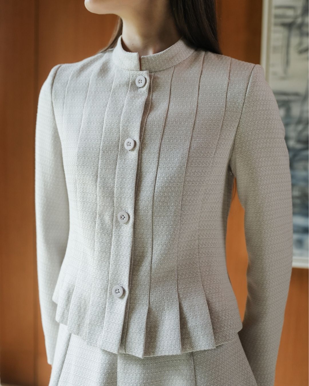 INVIO Bennett Pleated Tweed Jacket | Jaket Wanita - Amber Collection