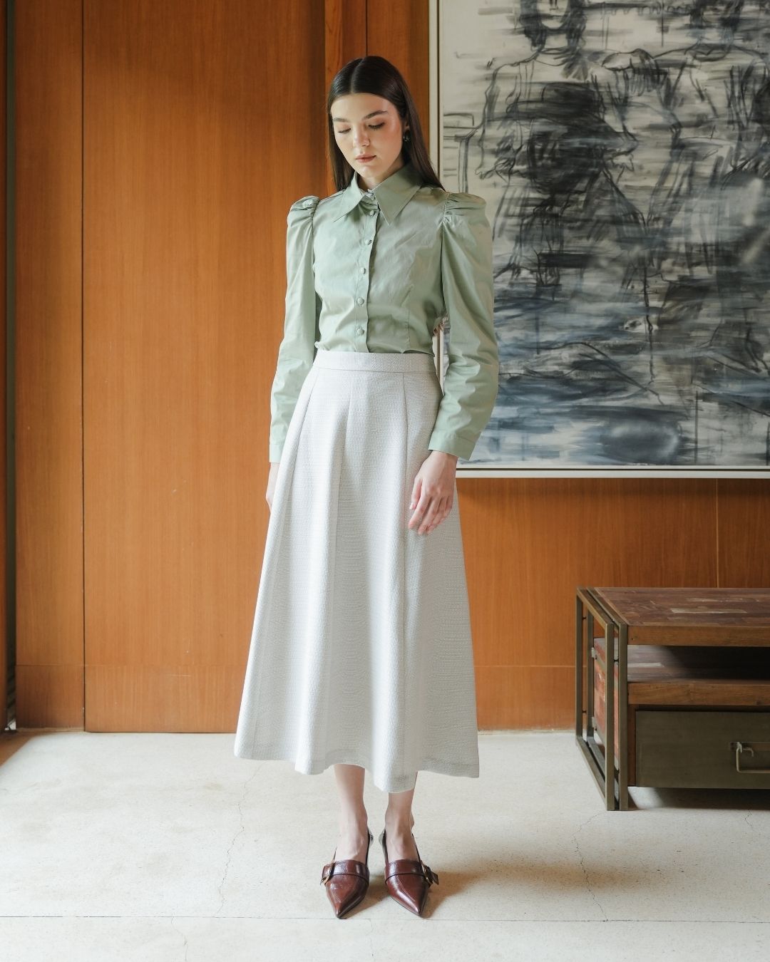 INVIO Bennett A-Line Tweed Skirt | Rok Wanita - Amber Collection