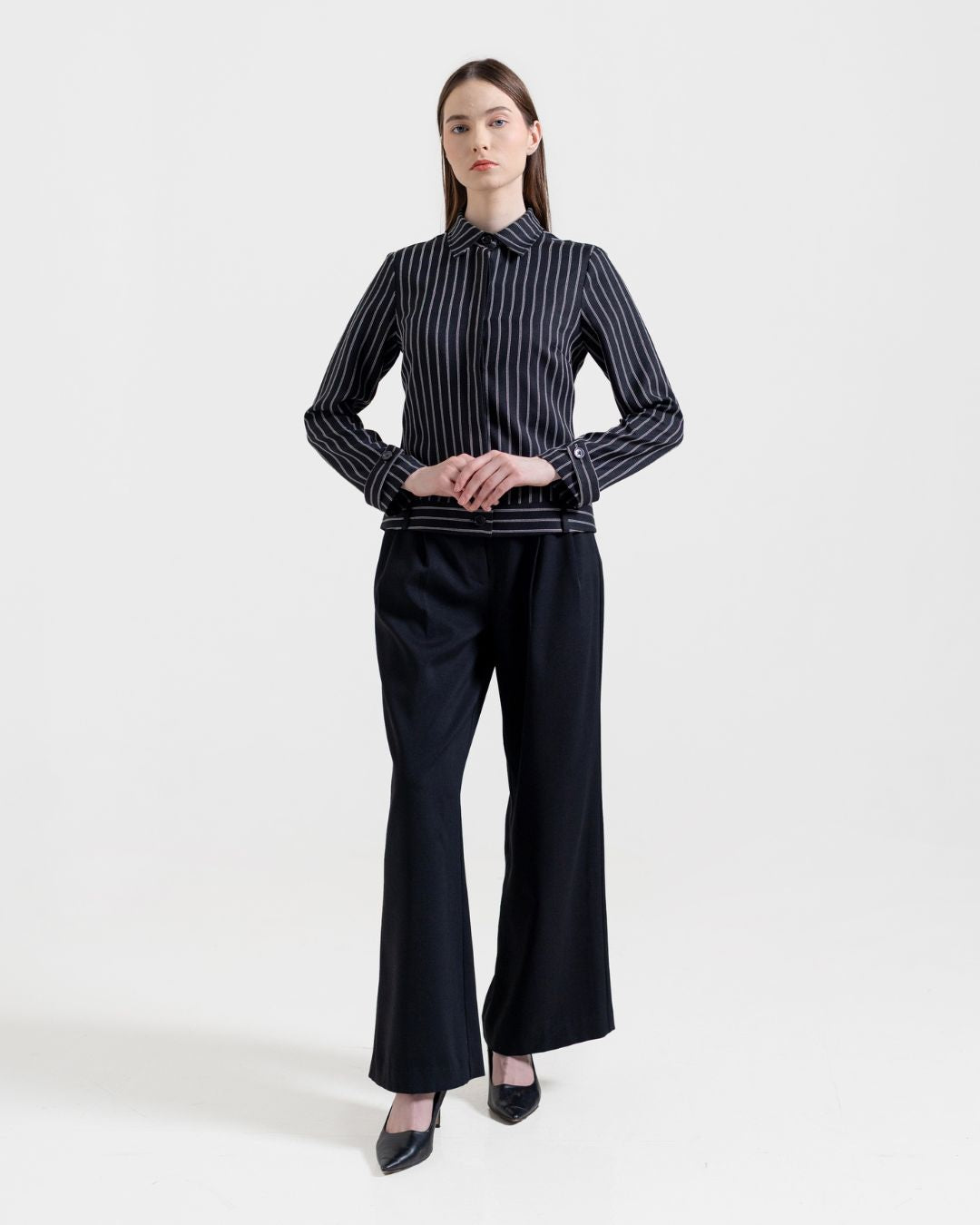 INVIO Zalenka Pinstripe Loop Shirt | Kemeja Blouse Wanita - Atelier Collection