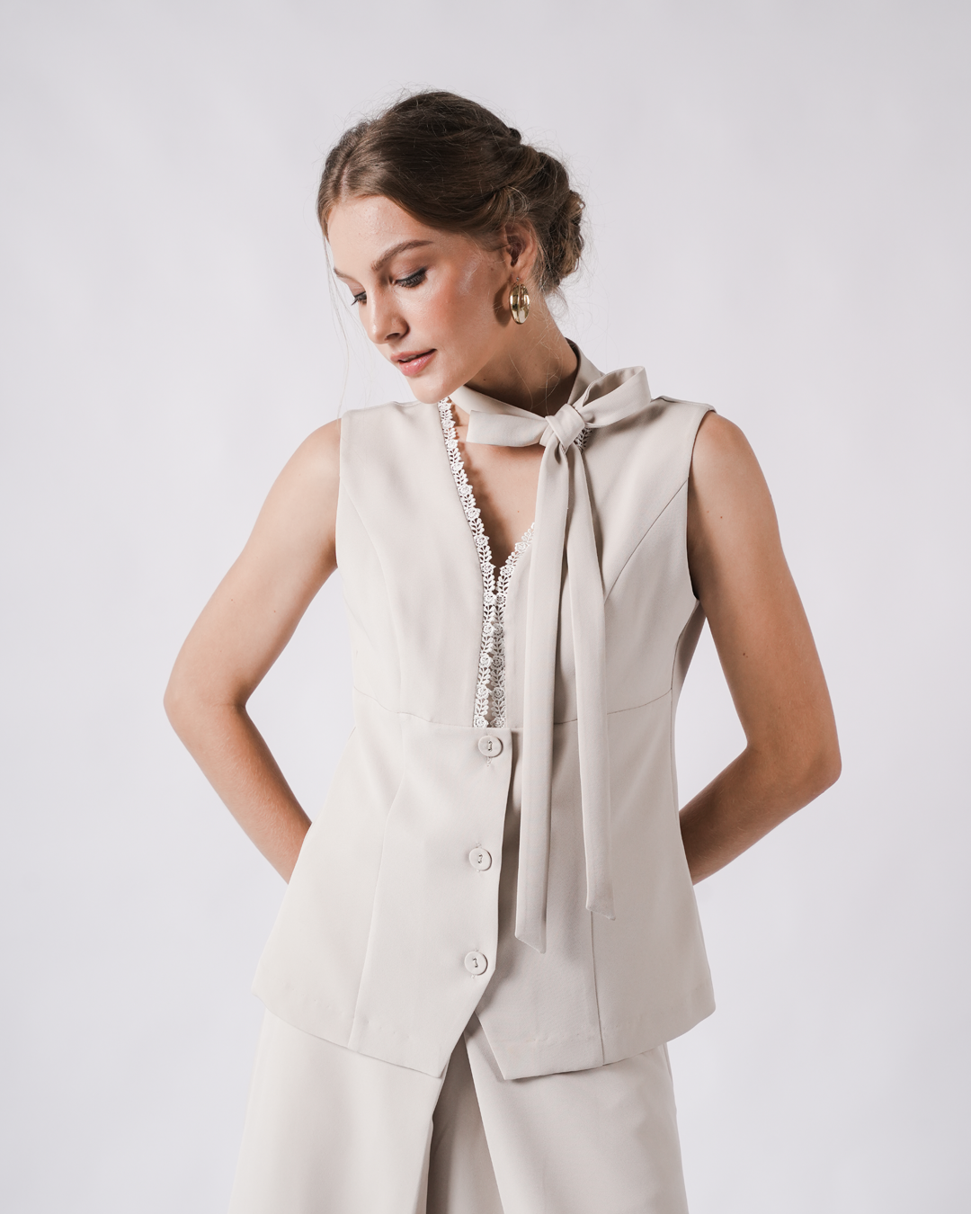 INVIO Yardena Tie-Neck Lace Blouse | Atasan Wanita - Marielle