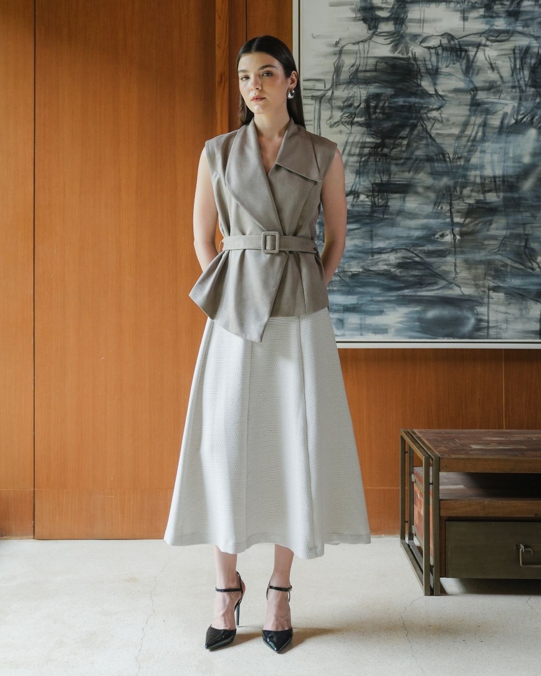 INVIO Bennett A-Line Tweed Skirt | Rok Wanita - Amber Collection