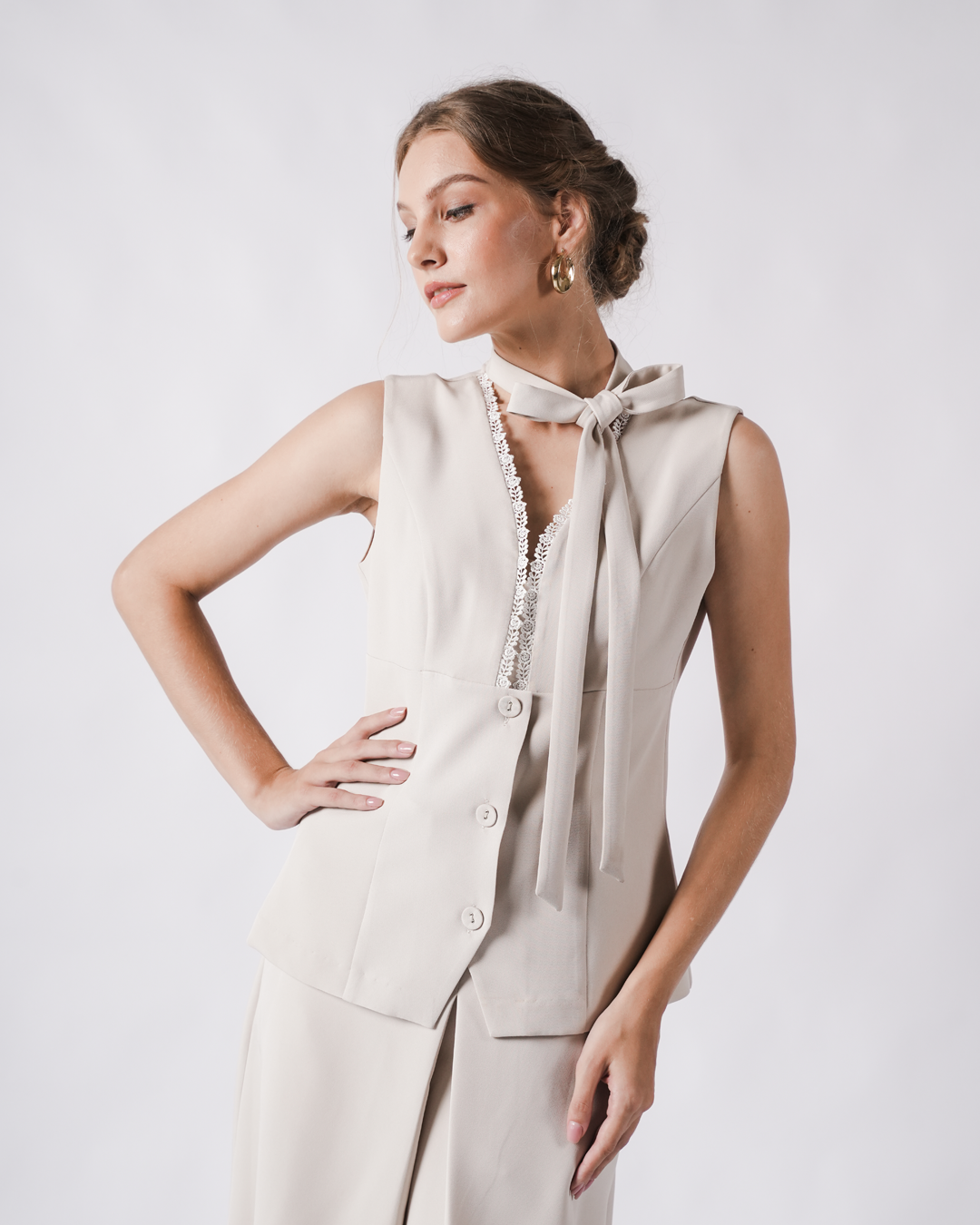 INVIO Yardena Tie-Neck Lace Blouse | Atasan Wanita - Marielle