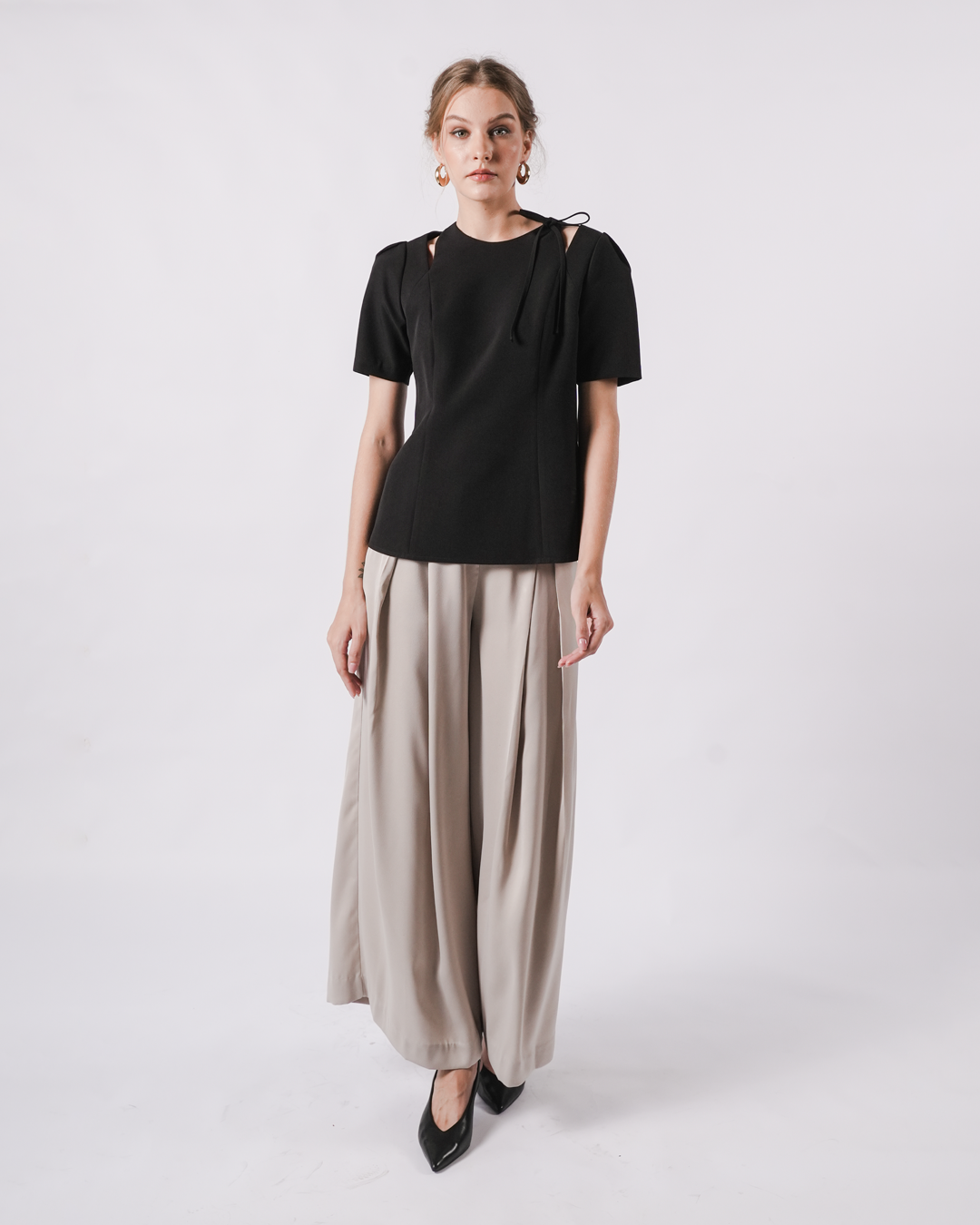 INVIO Yolette Ribbon Tie Cut-Out Blouse | Atasan Wanita - Marielle