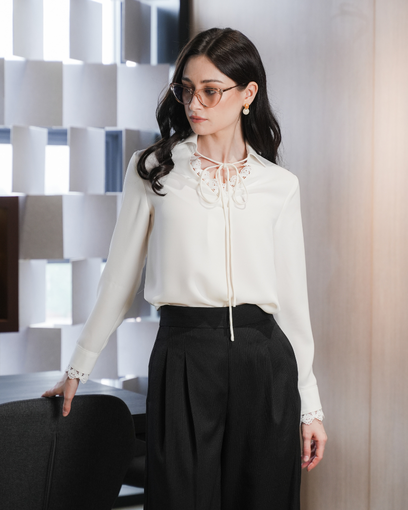 INVIO Priestly Lace Trim and Ties Blouse | Atasan Wanita - Runway