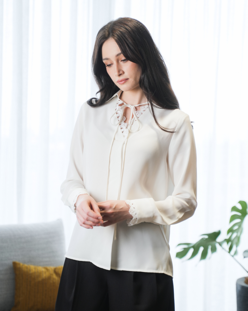 INVIO Priestly Lace Trim and Ties Blouse | Atasan Wanita - Runway