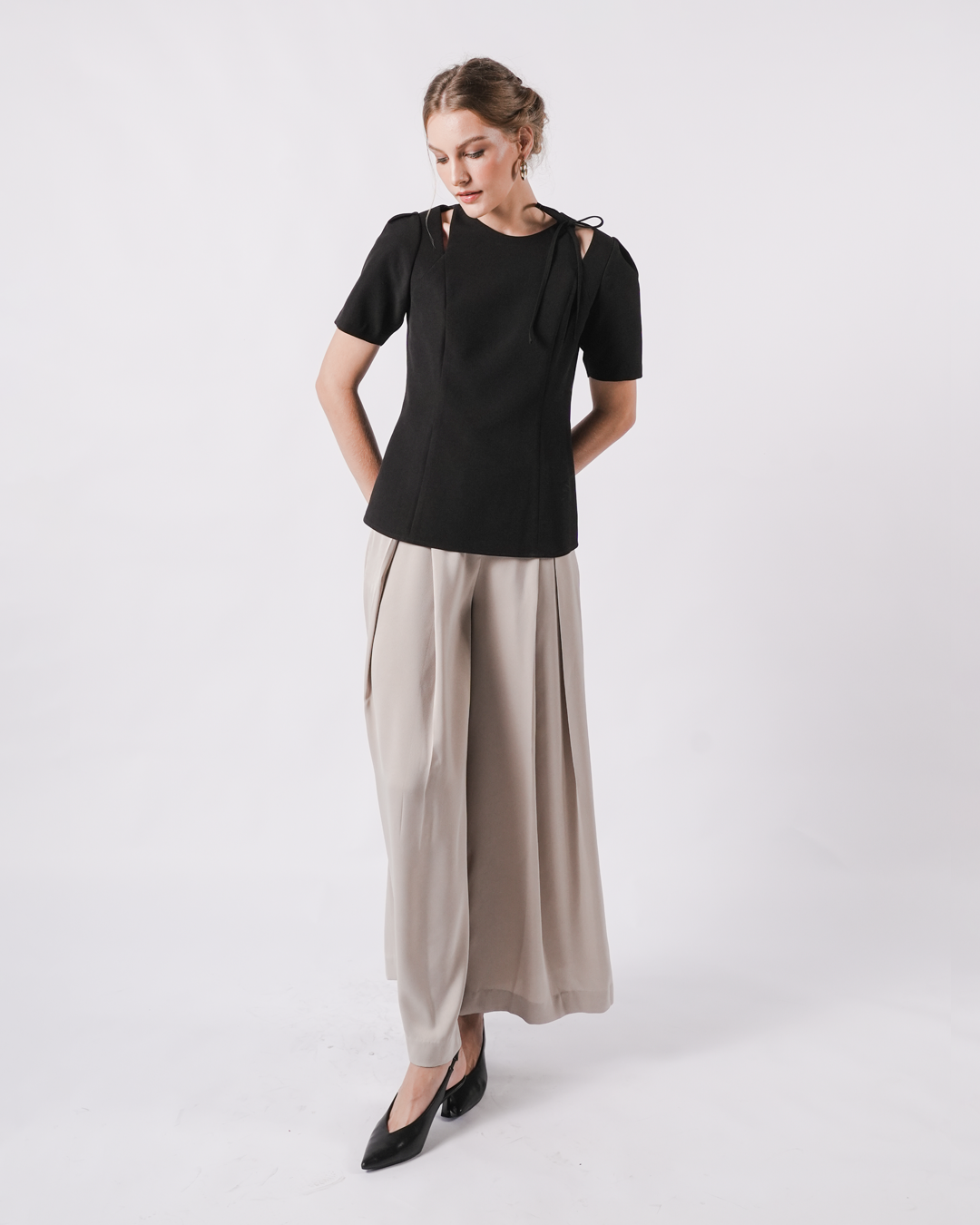 INVIO Yolette Ribbon Tie Cut-Out Blouse | Atasan Wanita - Marielle