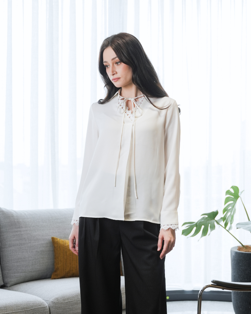 INVIO Priestly Lace Trim and Ties Blouse | Atasan Wanita - Runway