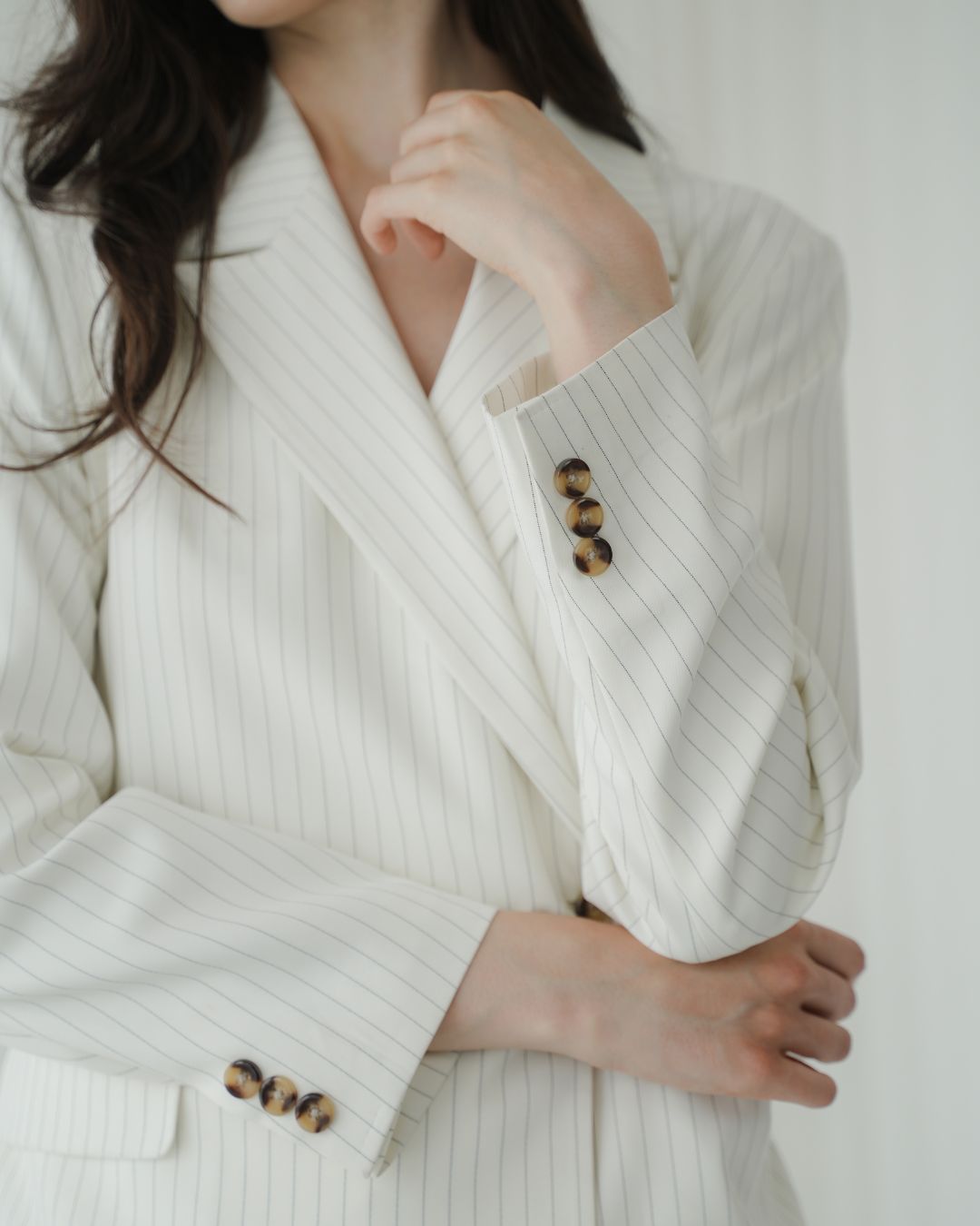 Camellia Pinstripe Belted Blazer