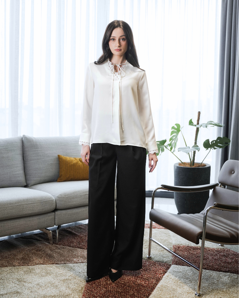 INVIO Priestly Lace Trim and Ties Blouse | Atasan Wanita - Runway