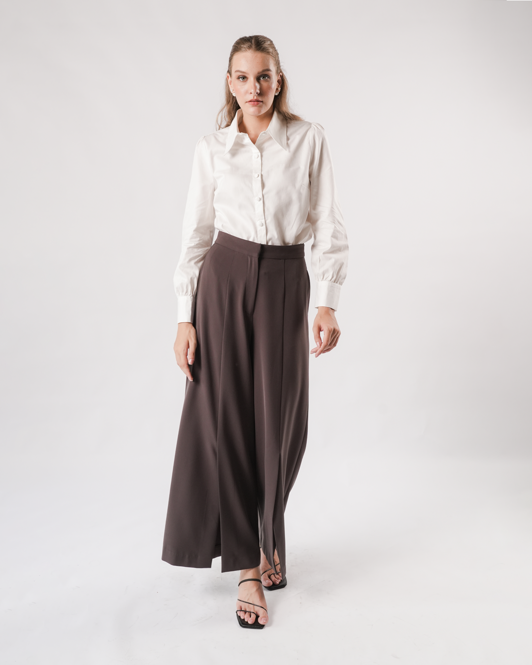 INVIO Yetta Front Slit Flow Trousers Charcoal | Celana Wanita - Marielle