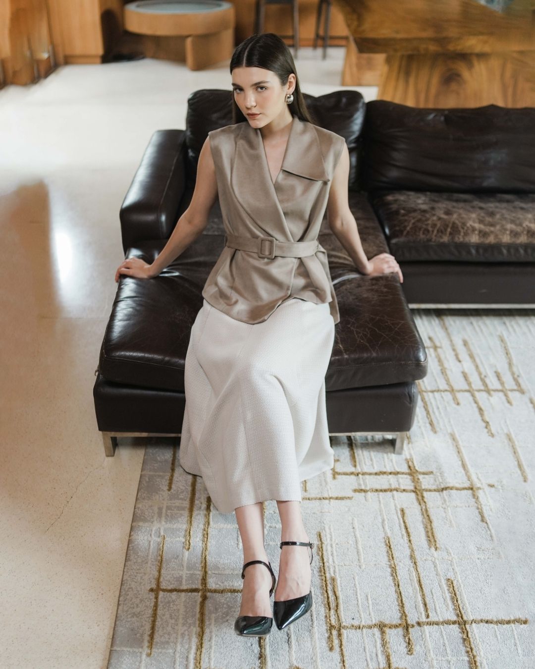 INVIO Blake Belted Suede Vest | Rompi Atasan Wanita - Amber Collection