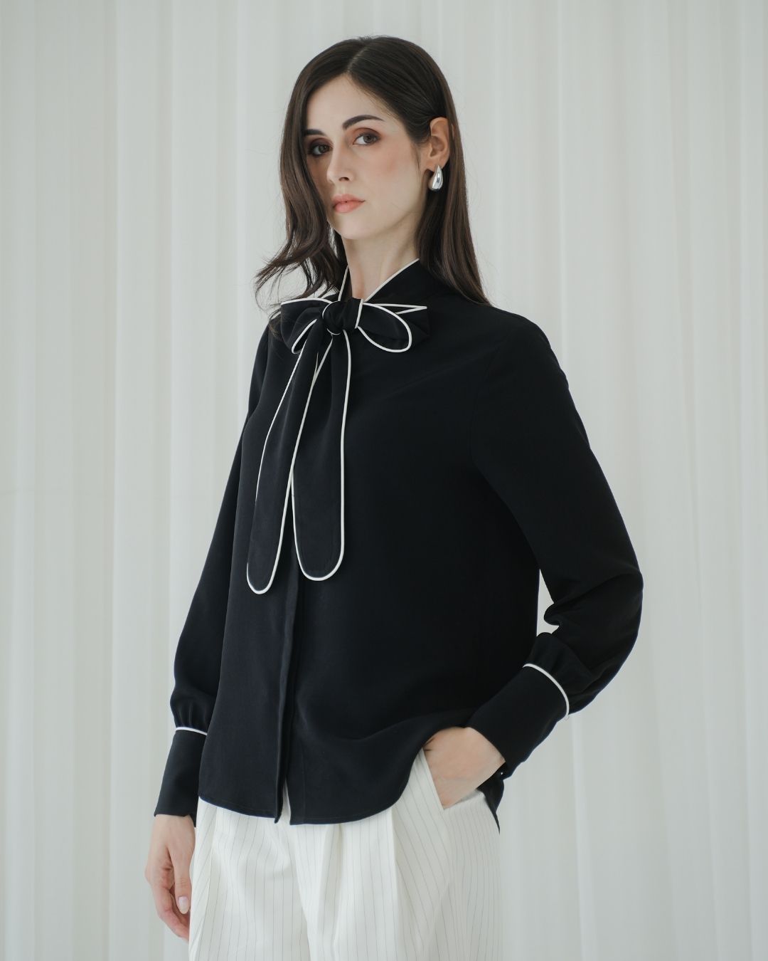 Cyrilla Piped Bow Blouse