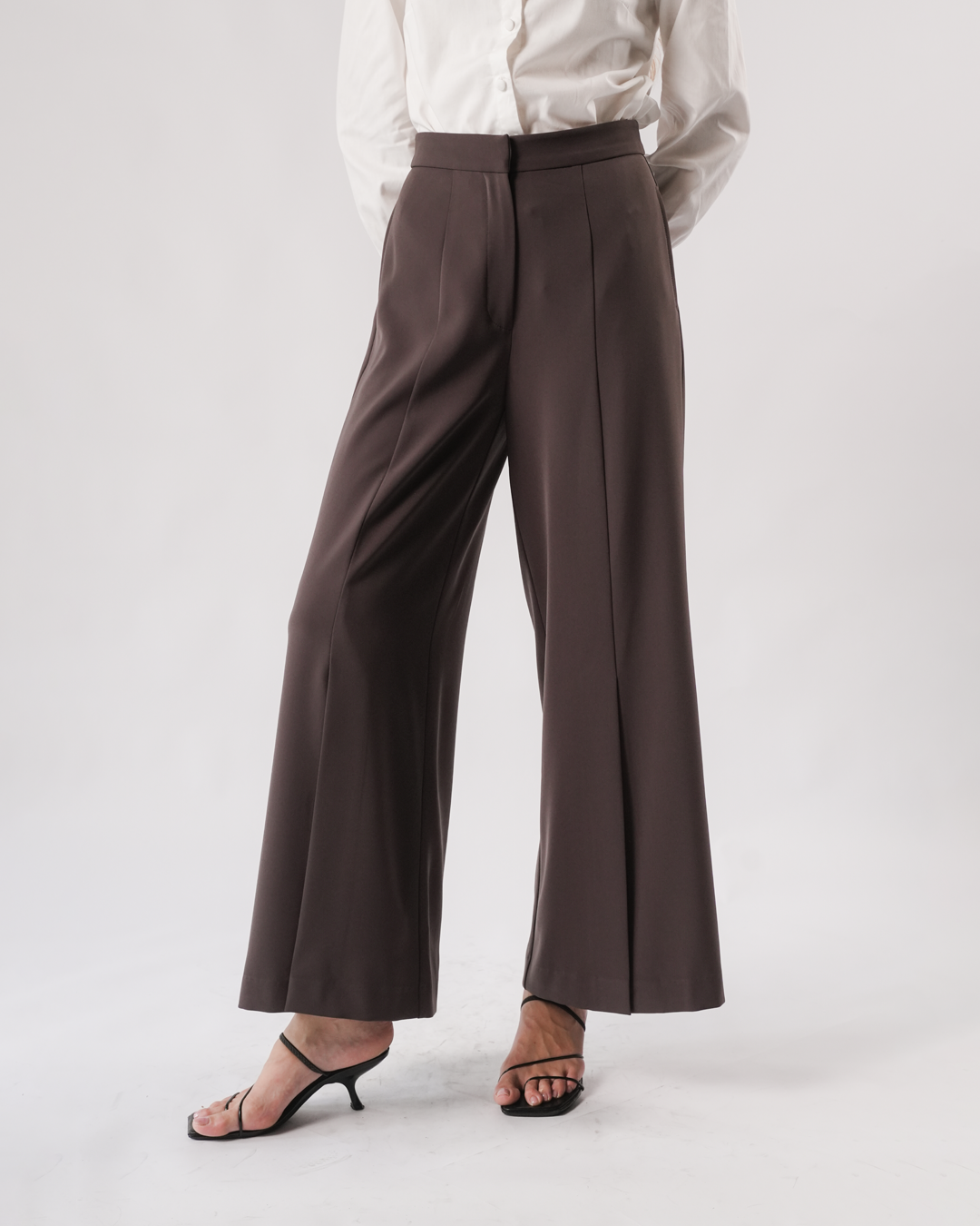 INVIO Yetta Front Slit Flow Trousers Charcoal | Celana Wanita - Marielle