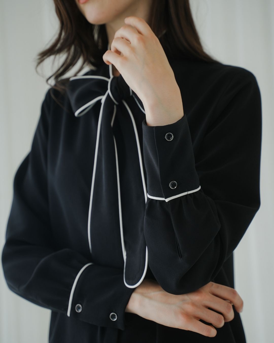Cyrilla Piped Bow Blouse