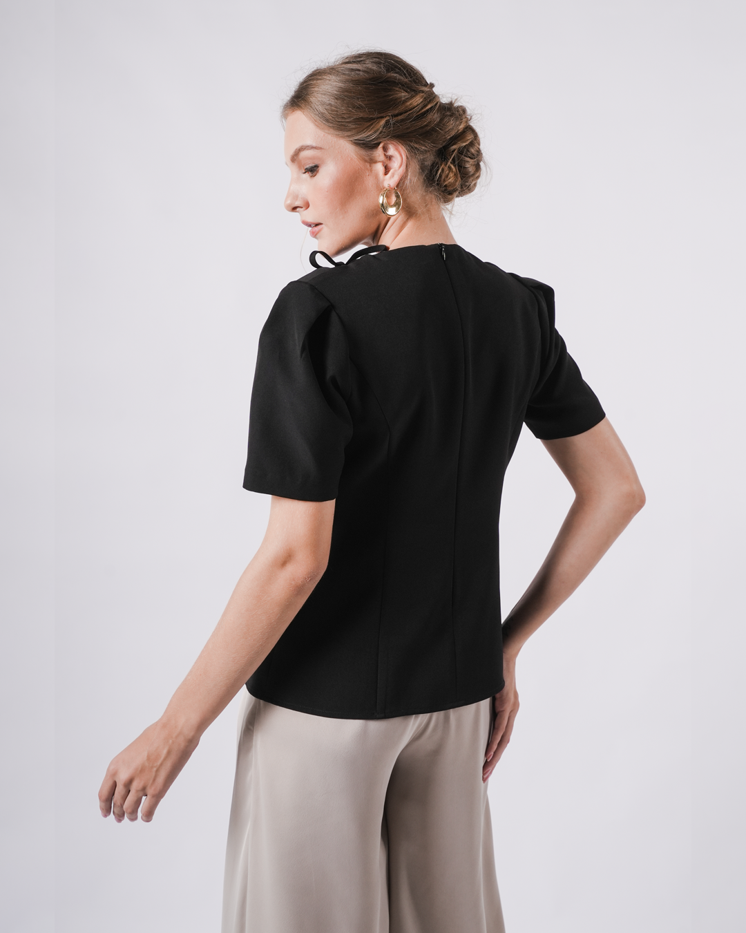 INVIO Yolette Ribbon Tie Cut-Out Blouse | Atasan Wanita - Marielle