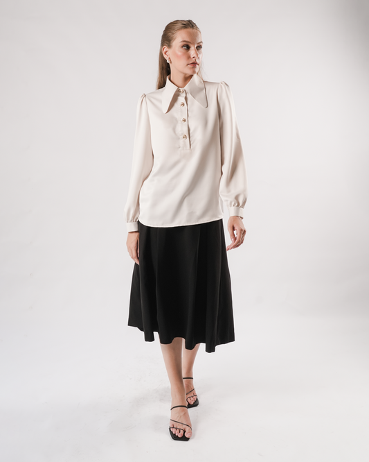 INVIO Yancy Half-Button Soft Sheen Blouse | Atasan Wanita - Marielle