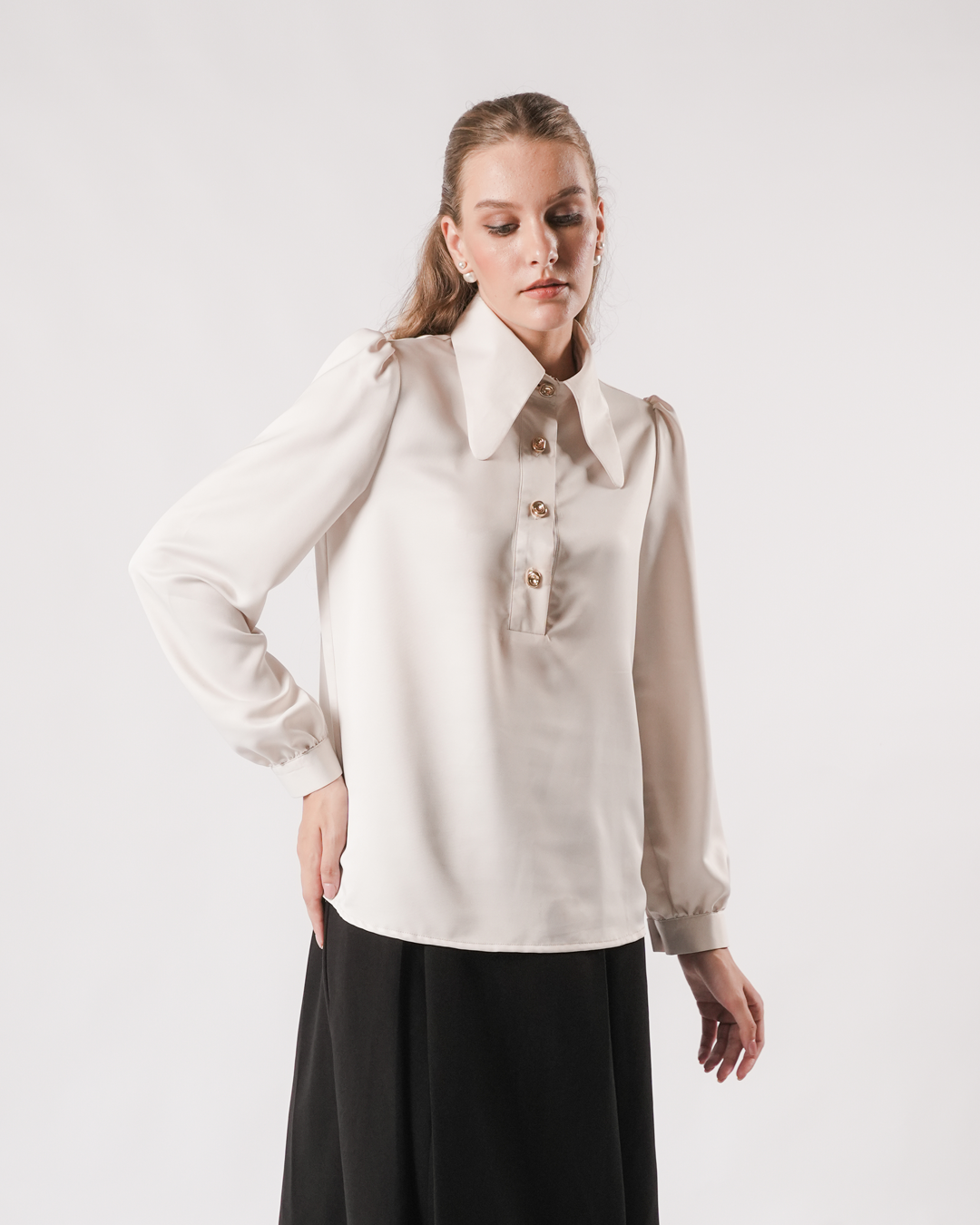 INVIO Yancy Half-Button Soft Sheen Blouse | Atasan Wanita - Marielle