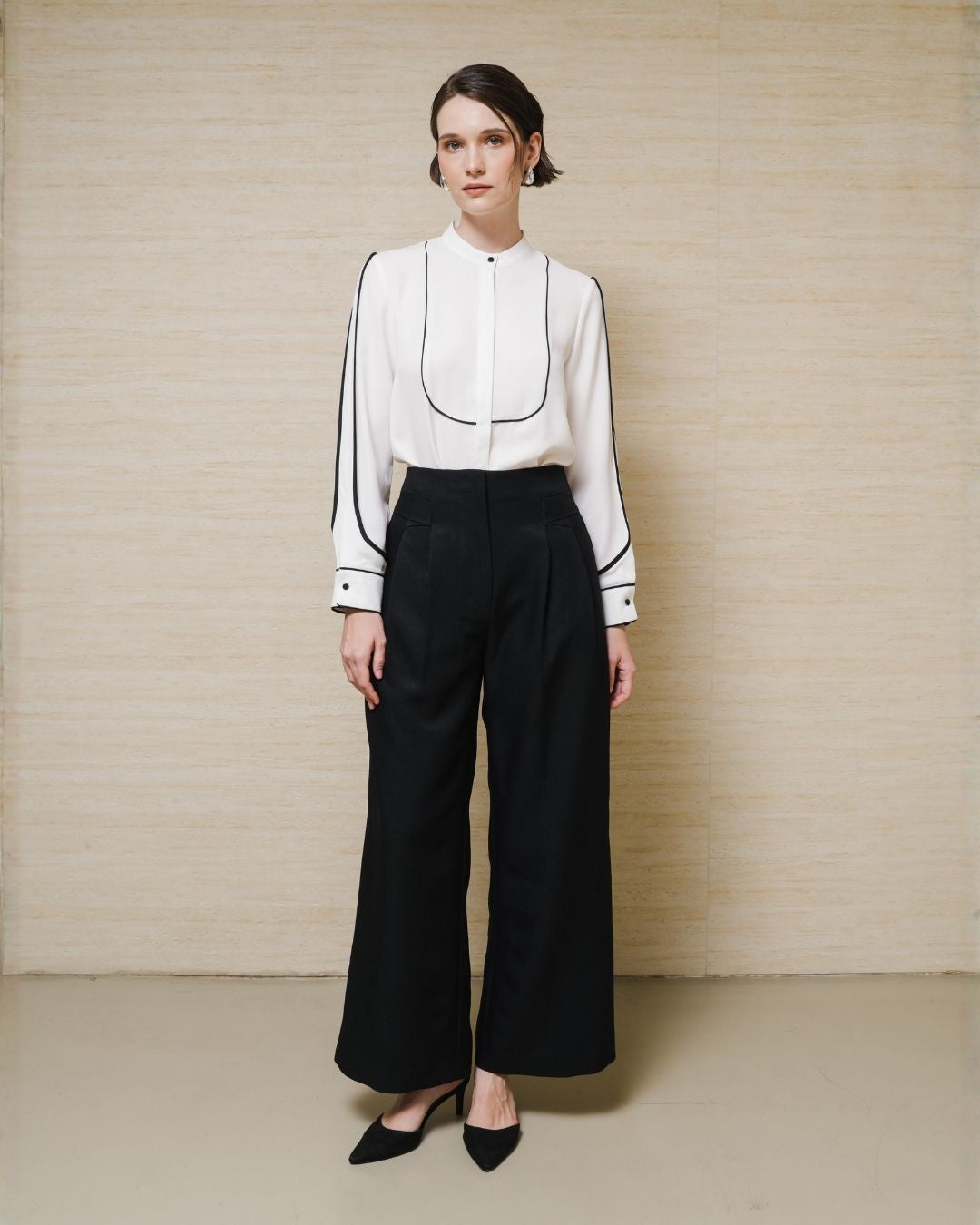INVIO Alesia Fold Detail Trousers Black | Jas Wanita - Leanne Collection