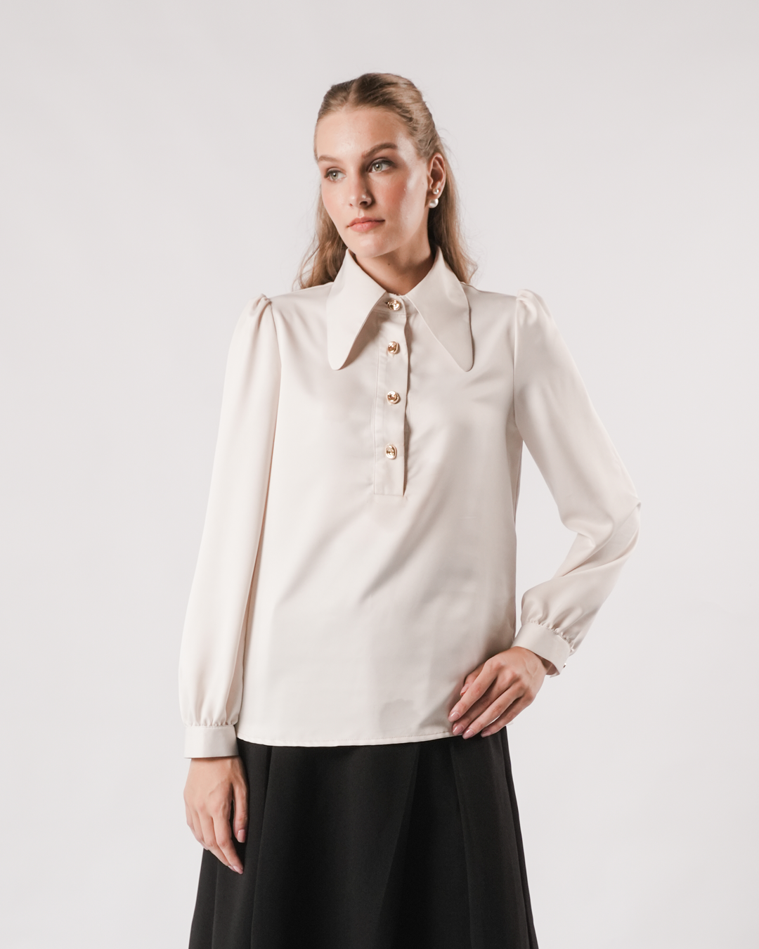 INVIO Yancy Half-Button Soft Sheen Blouse | Atasan Wanita - Marielle