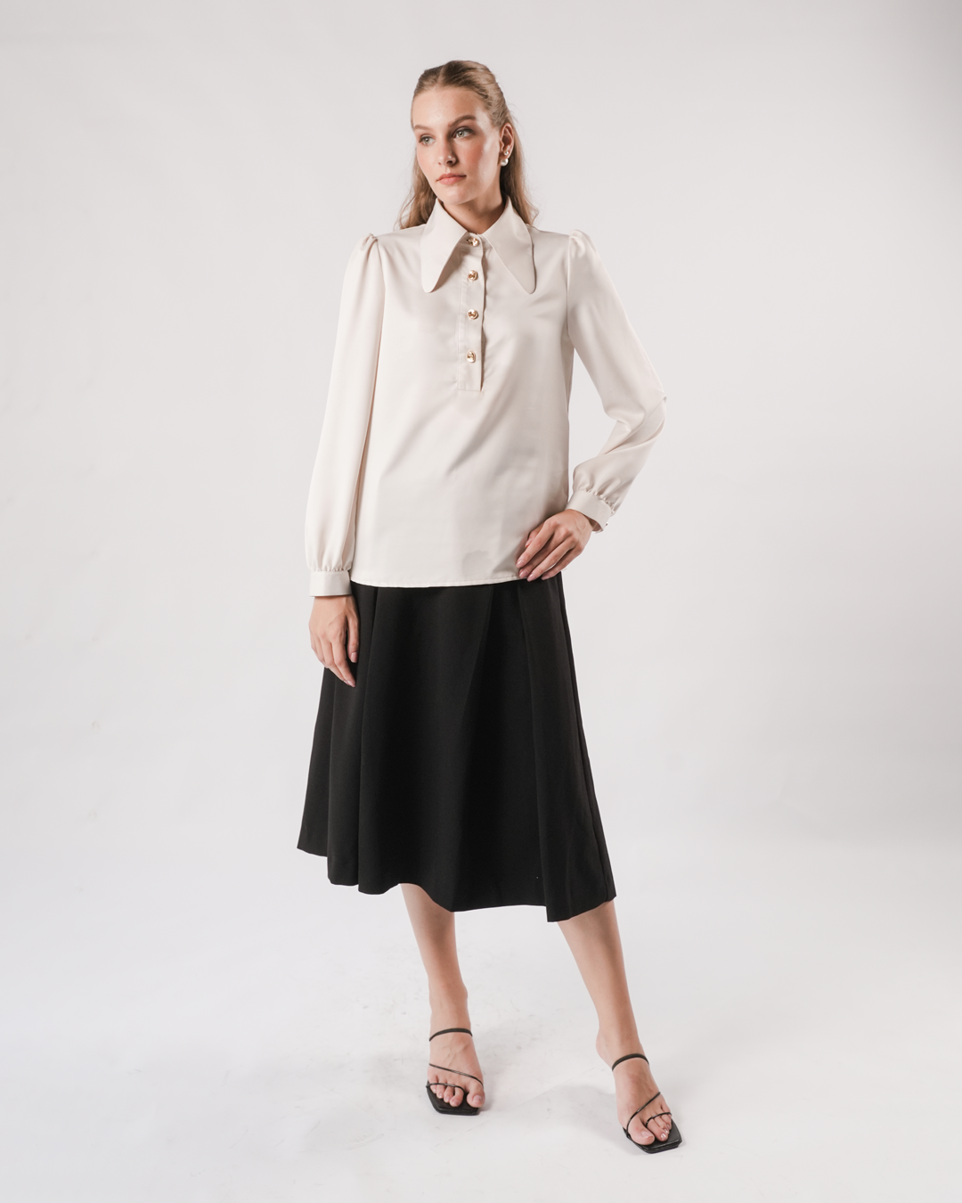 INVIO Yancy Half-Button Soft Sheen Blouse | Atasan Wanita - Marielle