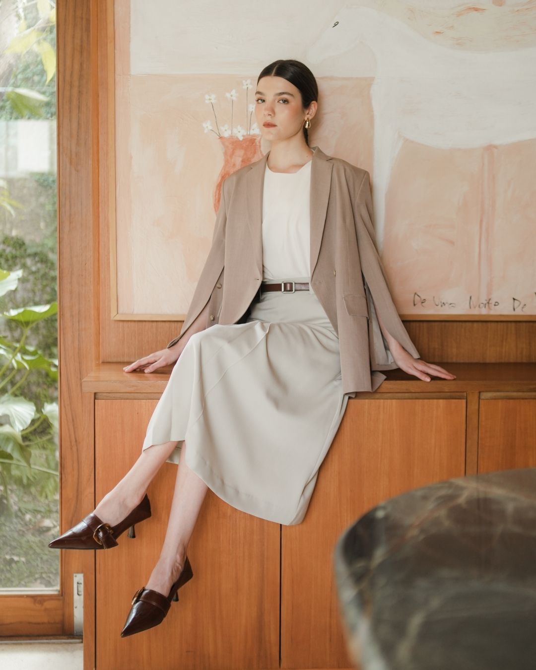 INVIO Brietta Button Convertible Sleeve Blazer | Jas Wanita - Amber Collection