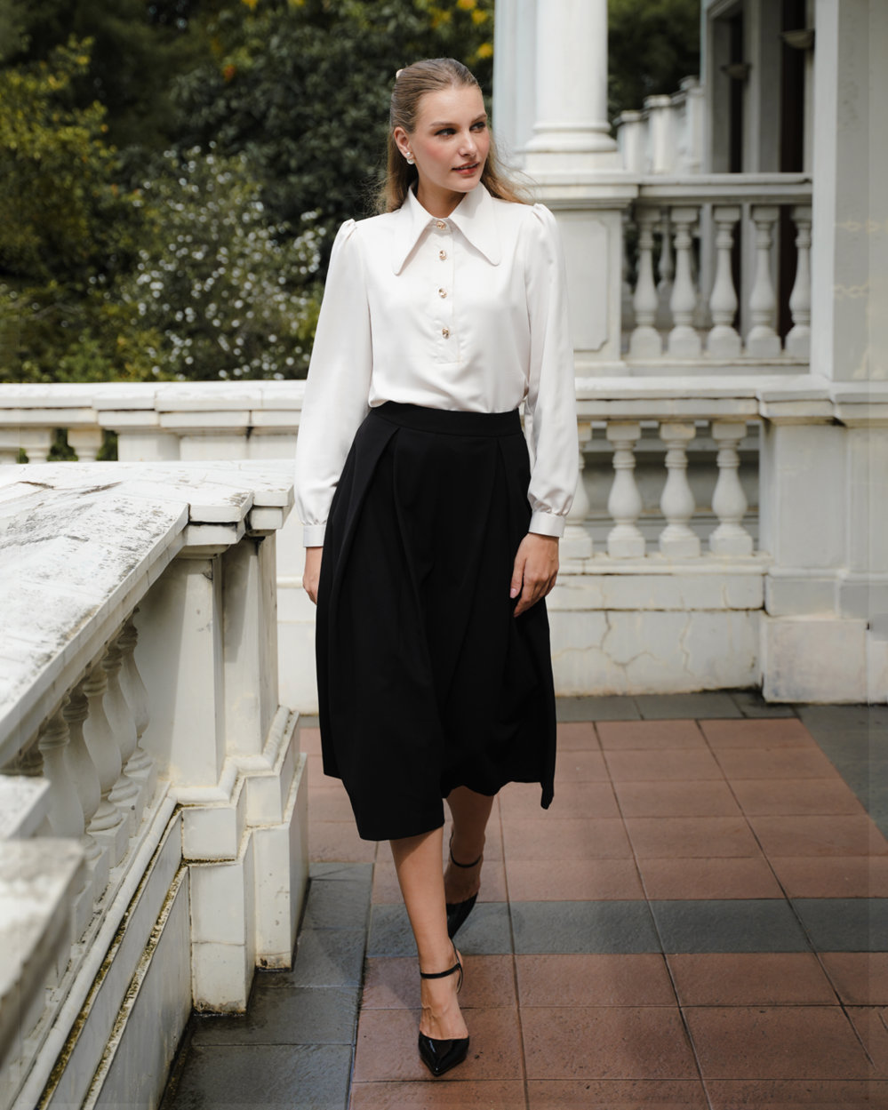 INVIO Yancy Half-Button Soft Sheen Blouse | Atasan Wanita - Marielle