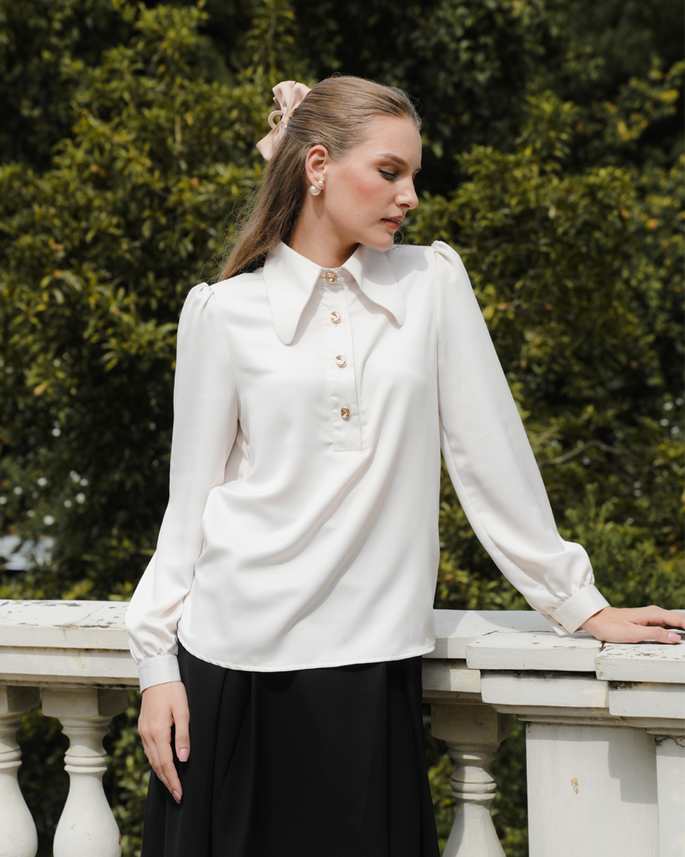 INVIO Yancy Half-Button Soft Sheen Blouse | Atasan Wanita - Marielle