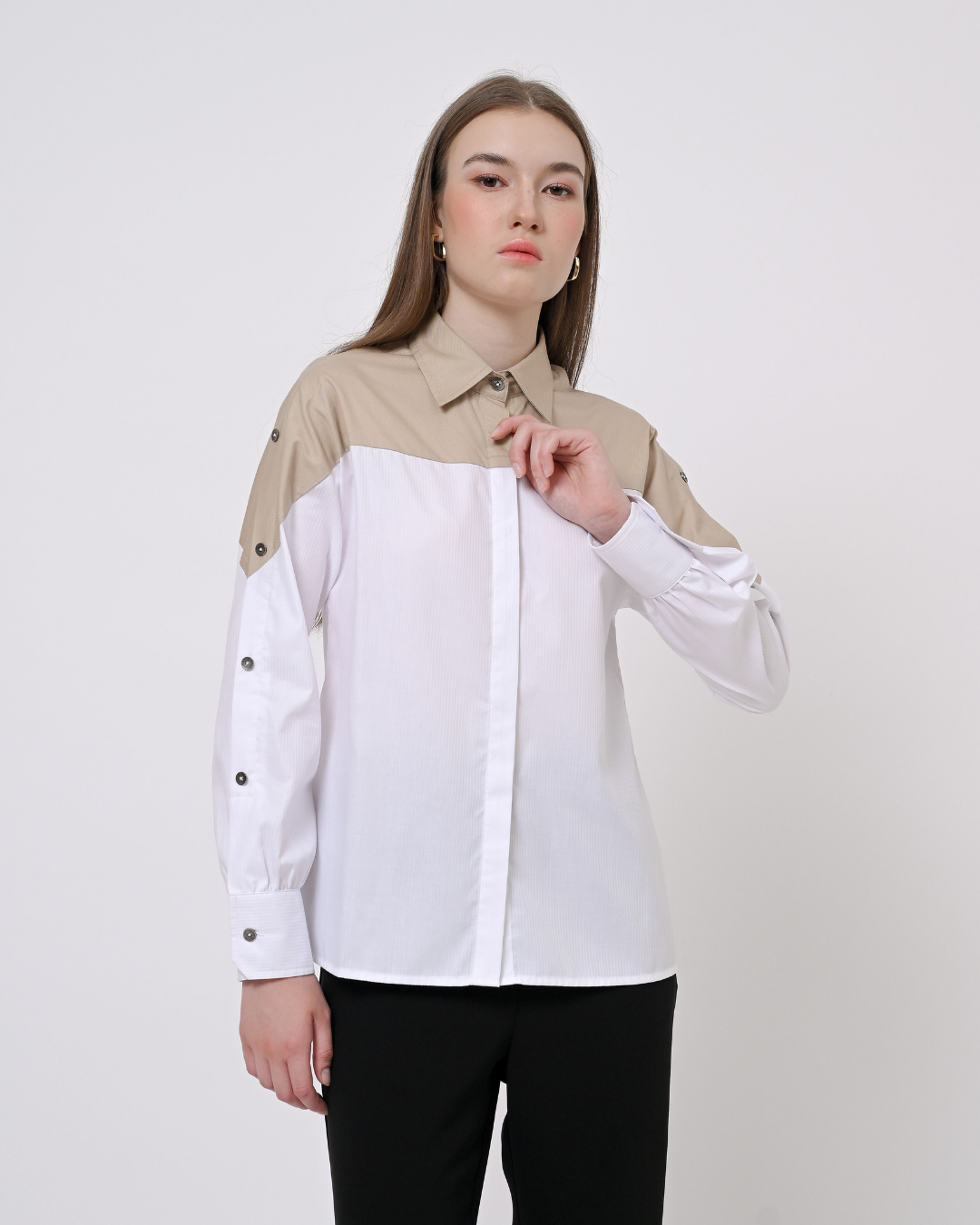 Charlene Yoke Panel Shirt Khaki  - Everlasting