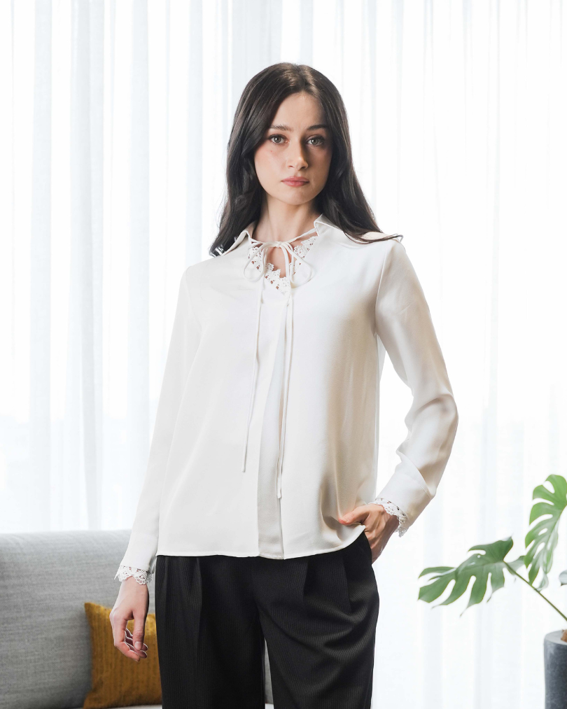 INVIO Priestly Lace Trim and Ties Blouse | Atasan Wanita - Runway
