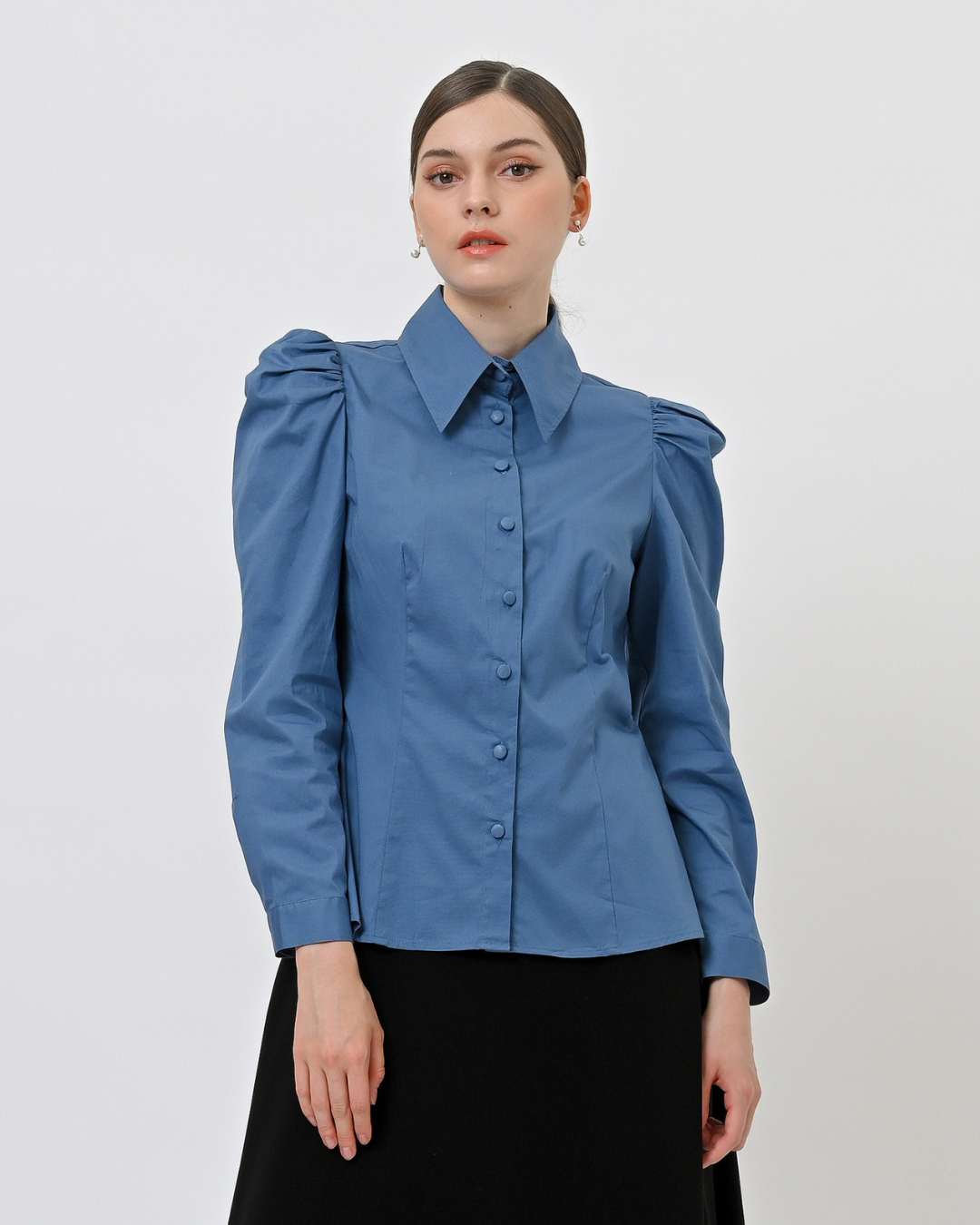 Maisie Puff Shoulder Shirt Denim Blue – invio-id