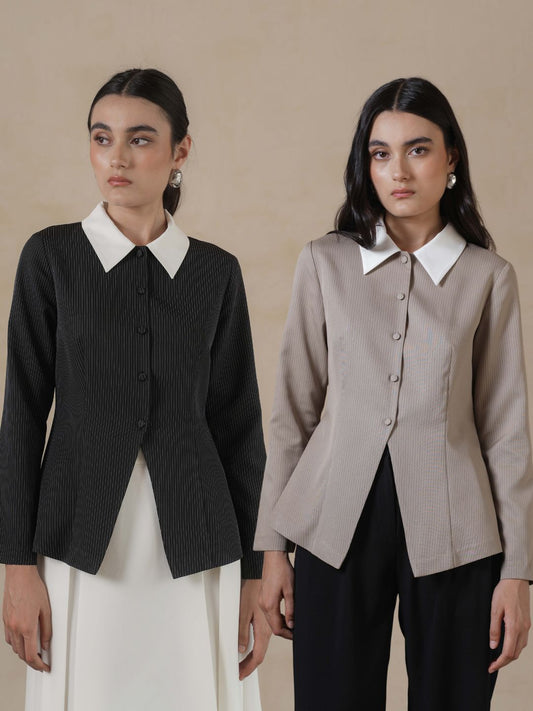 INVIO Deanna Contrast Collar Striped Shirt | Kemeja Wanita - Marea Collection