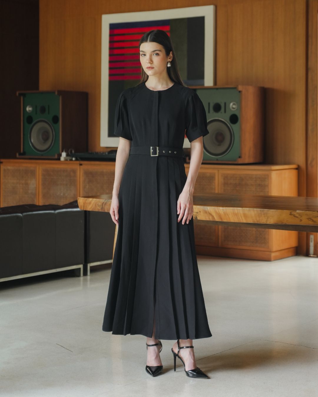 INVIO Belluvia Belted Pleated Dress | Dress Wanita - Amber Collection